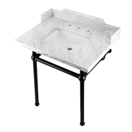 Kingston Brass 30 Carrara Marble Console Sink with Brass Legs, Marble WhiteMatte Black LMS30MBSQ0